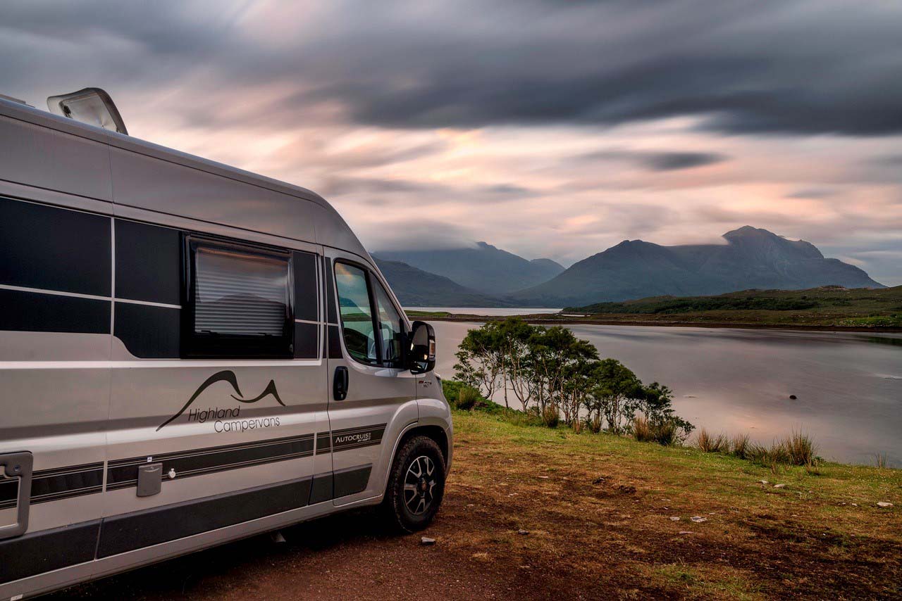 Photo of Highland Campervans van with background of mountains  