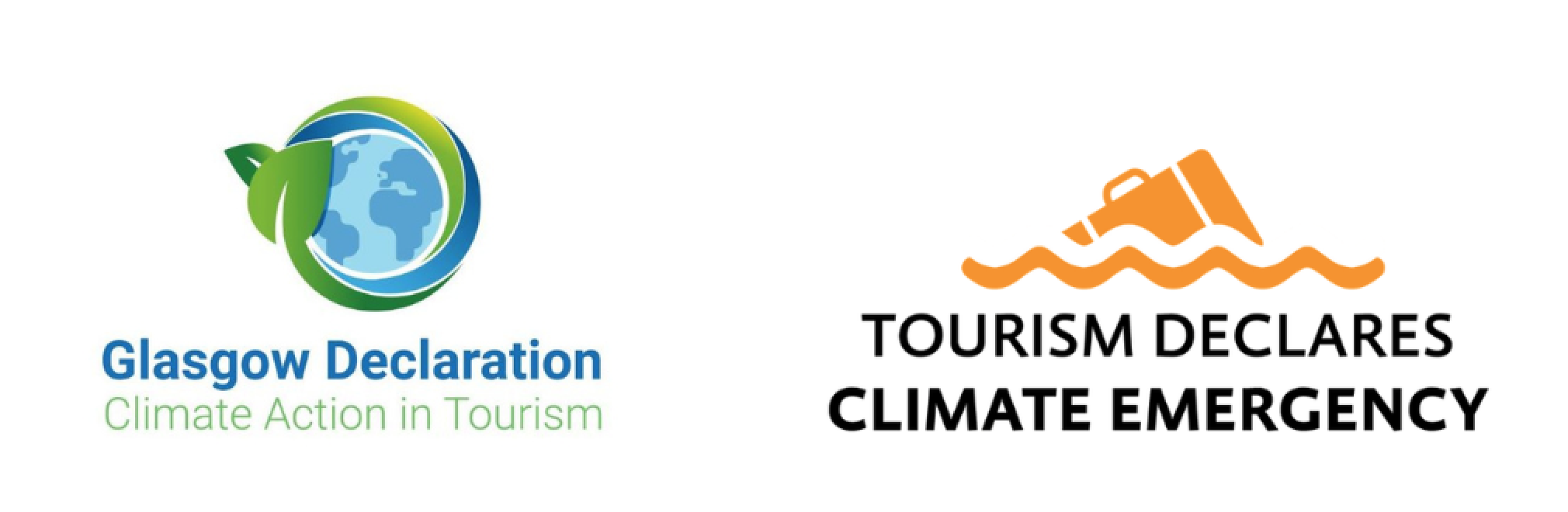 tourism declares a climate emergency and glasgow declaration logos