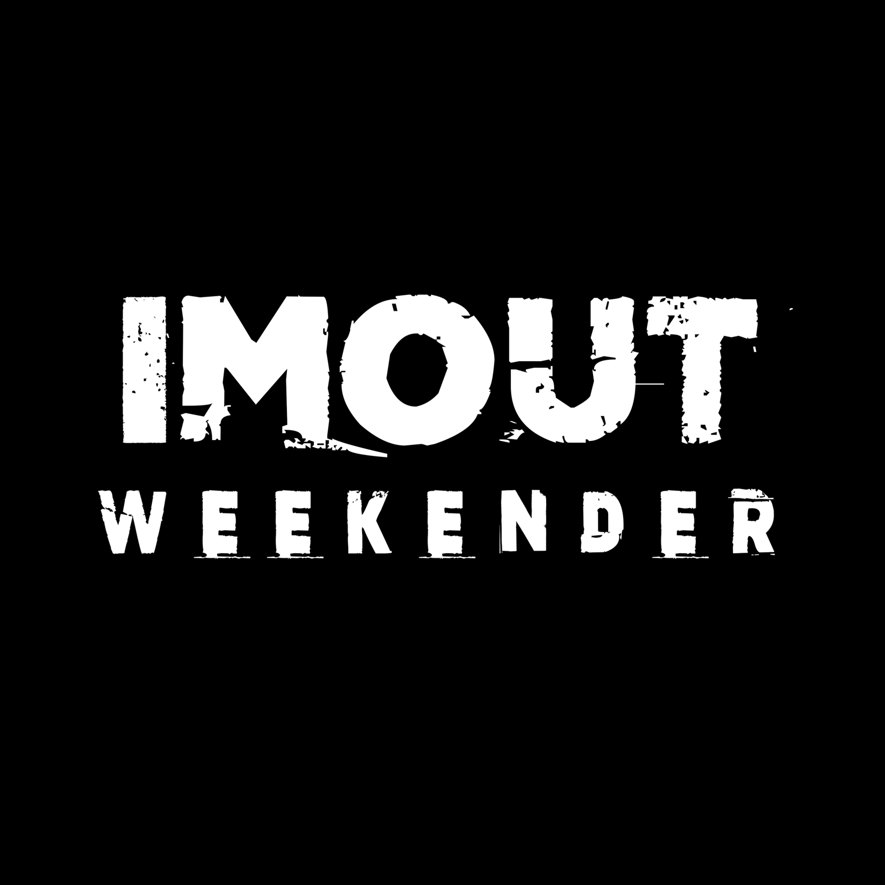 IMOUT Weekender logo, white text against a black background