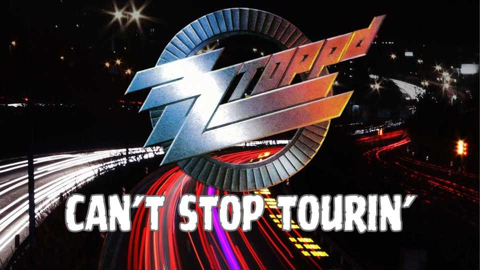 ZZTOPPED Tribute Band logo against the background of a busy road