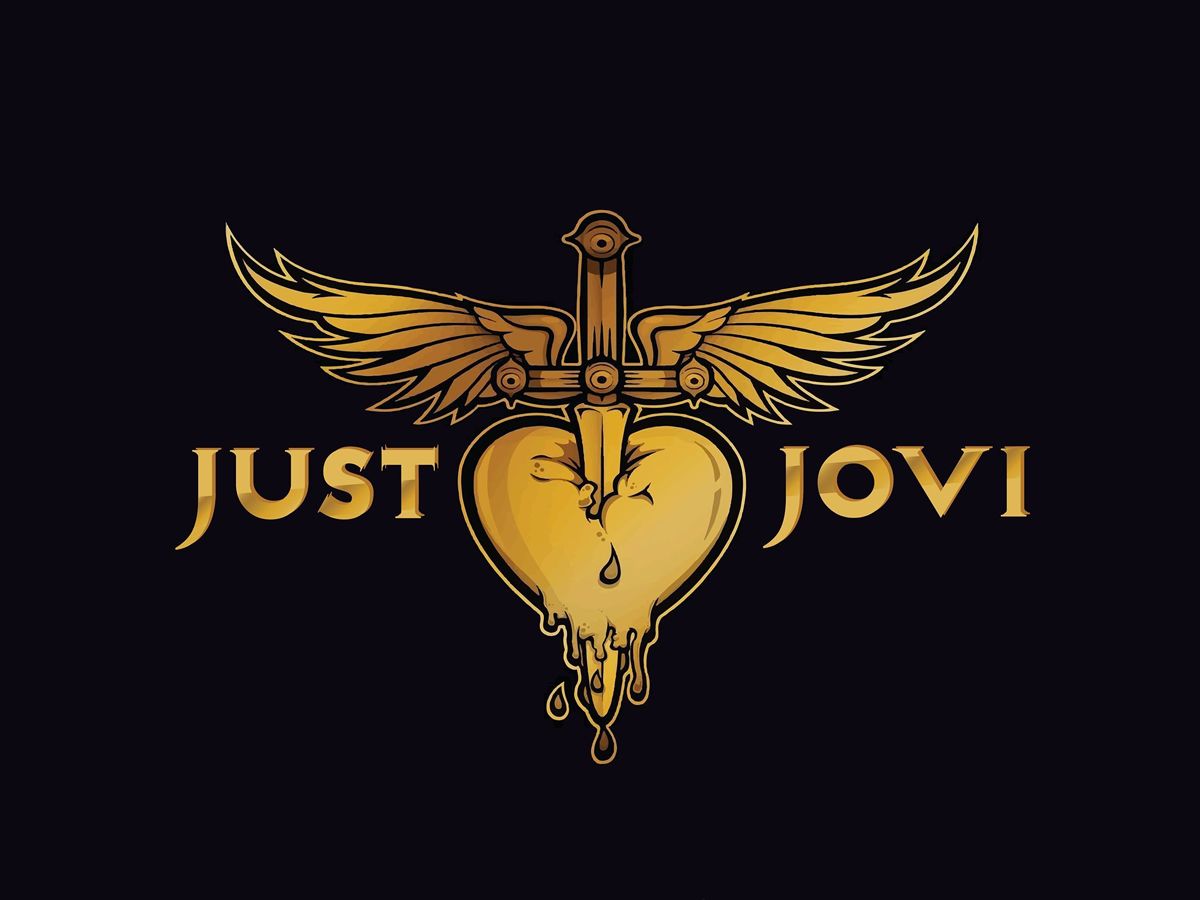 The Just Jovi logo: a knife with wings cutting into a heart from the top